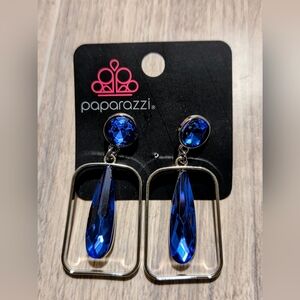 Paparazzi Royal Blue Faceted Teardrop Rectangle Earrings